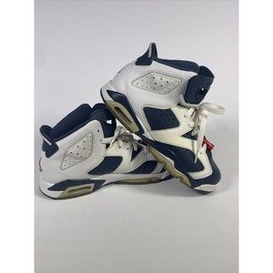 Nike Air Jordan VI 6 Retro Olympic White Navy Blue 384665-130 Size 6Y